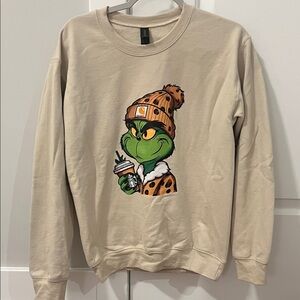 Tan Graphic Sweatshirt - grinch graphic with starbucks & carhartt accessories